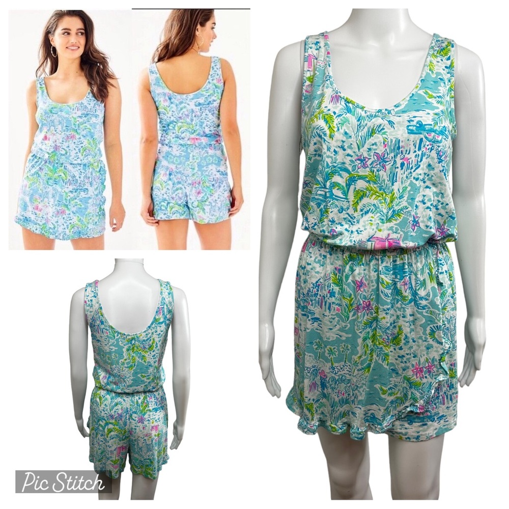 Lilly Pulitzer Analee Romper Blue Tiki Print Size Small What A Lovely Place